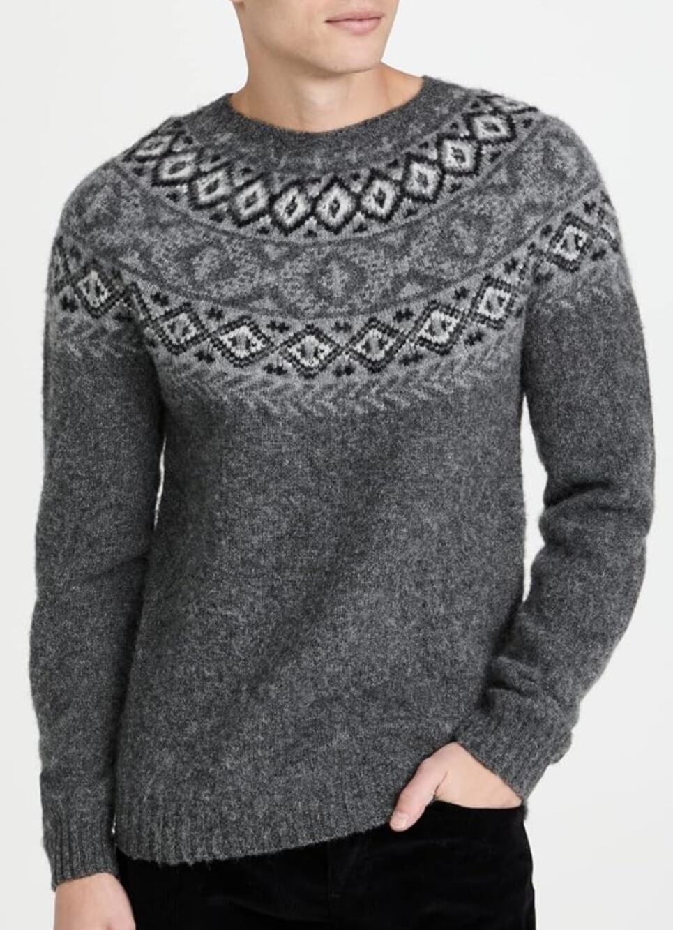 Norse Projects Birnir Fair Isle Gray Sweater Large 100% Pure New Wool *hole